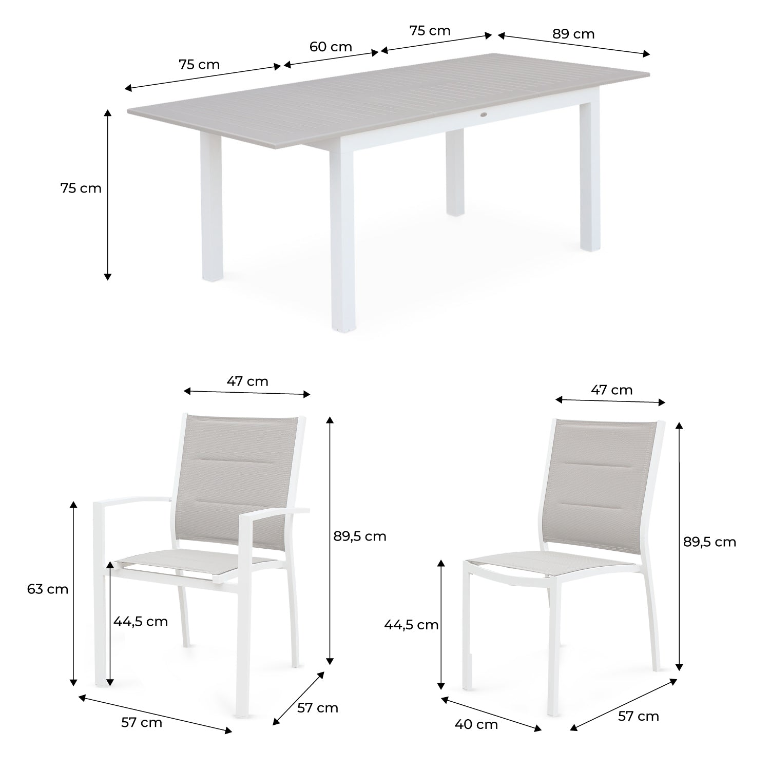 Set tavolo da giardino allungabile in alluminio, 6 posti, bianco