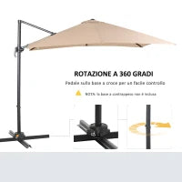 Ombrellone da Giardino 268x268x250cm a Braccio Girevole a 360° e Inclinabile su 5 Livelli, Colore Khaki