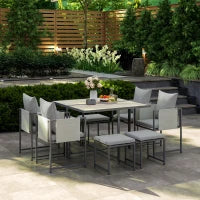 Set Mobili da Giardino con Tavolo da Pranzo, 4 Sedie da Esterno e 4 Sgabelli Poggiapiedi, Grigio