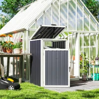 Ripostiglio per 1 Bidone 240L, Ripostiglio Esterno con Coperchio Apribile 180°, Acciaio Zincato, 73 x 81 x 122 cm, Grigio Scuro
