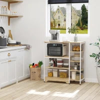 Scaffale da Cucina Basso Salvaspazio Stile Industriale, Mobiletto con 7 Ripiani per Cucina in Metallo e Legno, 90x40x95cm, Bianco