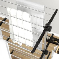 Stendino Verticale con 4 Ripiani Regolabili, in Acciaio e Plastica, 142x55x172 cm, Nero e Argento