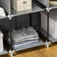 Guardaroba in Tessuto non Tessuto e Acciaio con 8 Ripiani e 2 Barre, 125x43x162.5 cm, Grigio Carbone