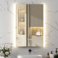 Specchio da Bagno con Luce LED a 3 Colori e Funzione Memory, in Vetro Temperato, 70x50x3 cm, Argento