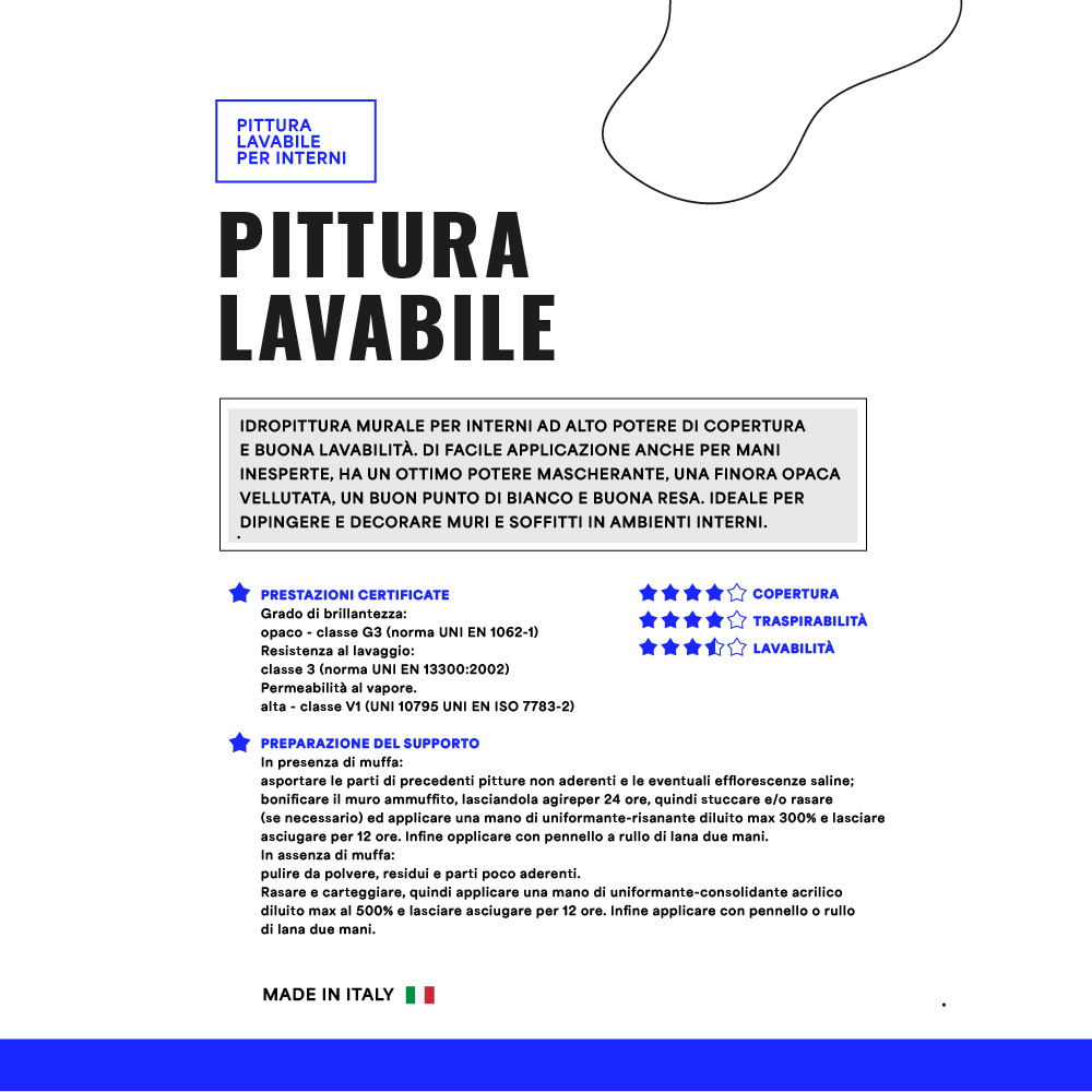 Idropittura lavabile alta copertura opaca bianca muri soffitti interni *** peso 4 lt, confezione 1