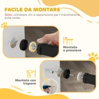 Cancelletto di Sicurezza per Cani Estensibile 75-95 cm in Acciaio e ABS, 75-95x76 cm, Nero