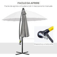 Ombrellone Decentrato da Giardino 3x2.6 m a 18 Stecche con Base a Croce, Grigio