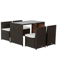 Set Mobili da Giardino in Rattan 5pz Tavolo Pranzo 4 Sedie con Cuscini