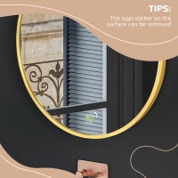 kleankin Specchio Bagno Rotondo con Cornice da Parete in Lega di Alluminio, Ø50x2cm, Oro