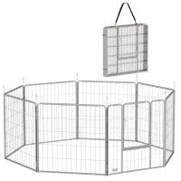 Recinto per Cani a 8 Pannelli Modulabili Pieghevole con Porta in Acciaio, Altezza 80 cm, Argento