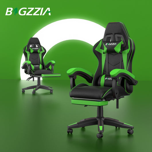Sedia Gaming con Poggiapiedi Telescopico - RATTANTREE - Sedie da gamer con Cuscino Lombare & Poggiatesta- Schienale Regolabile 90-155° - Verde