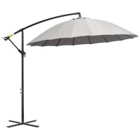 Ombrellone Decentrato da Giardino 3x2.6 m a 18 Stecche con Base a Croce, Grigio
