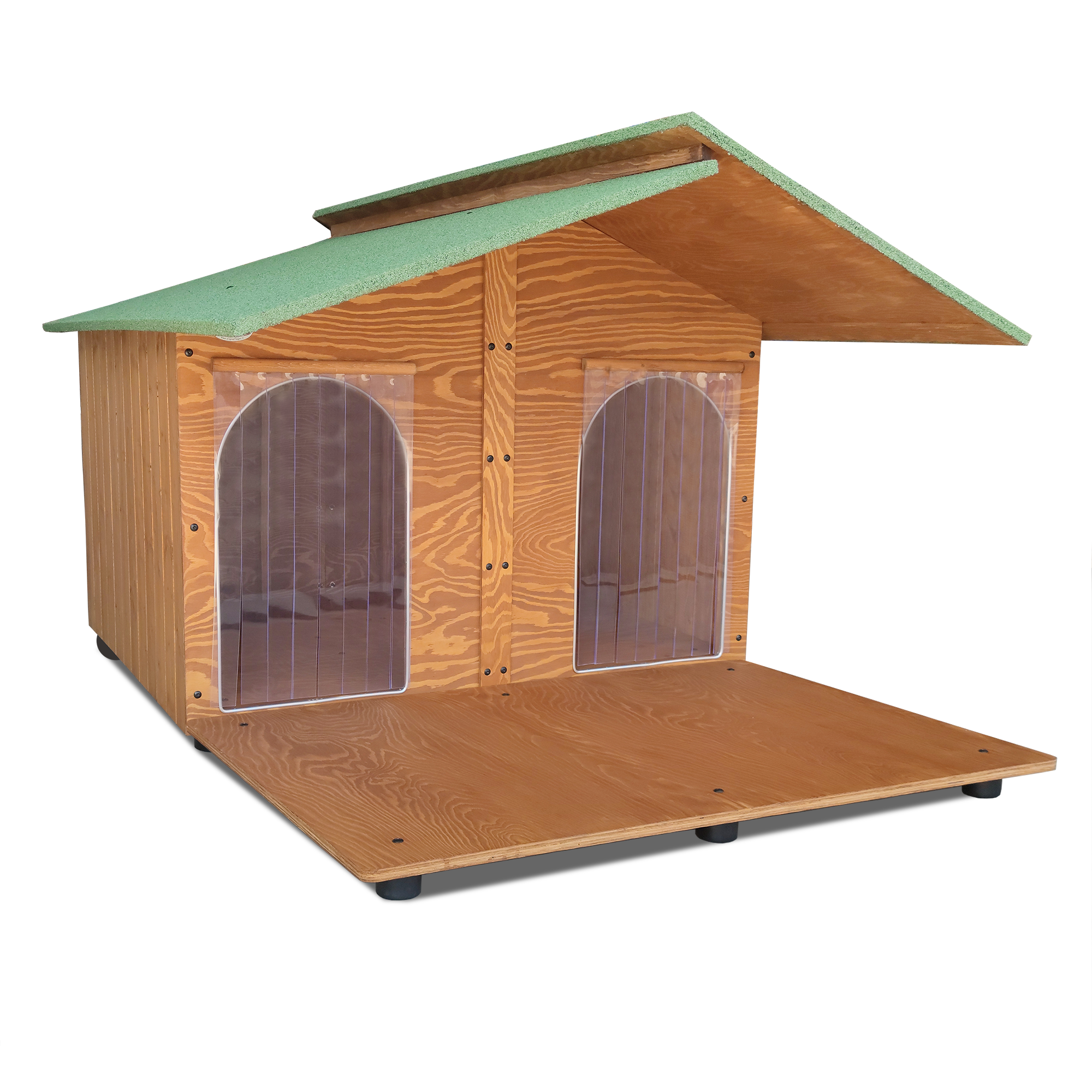 CUCCIA IN LEGNO DA ESTERNO MODELLO 4XL GIGANTE CON DUE INGRESSI, DAVANZALE, PENSILINA SENZA SEPARÈ E "TENDINE OMAGGIO" L.150 x P.190 x H.115