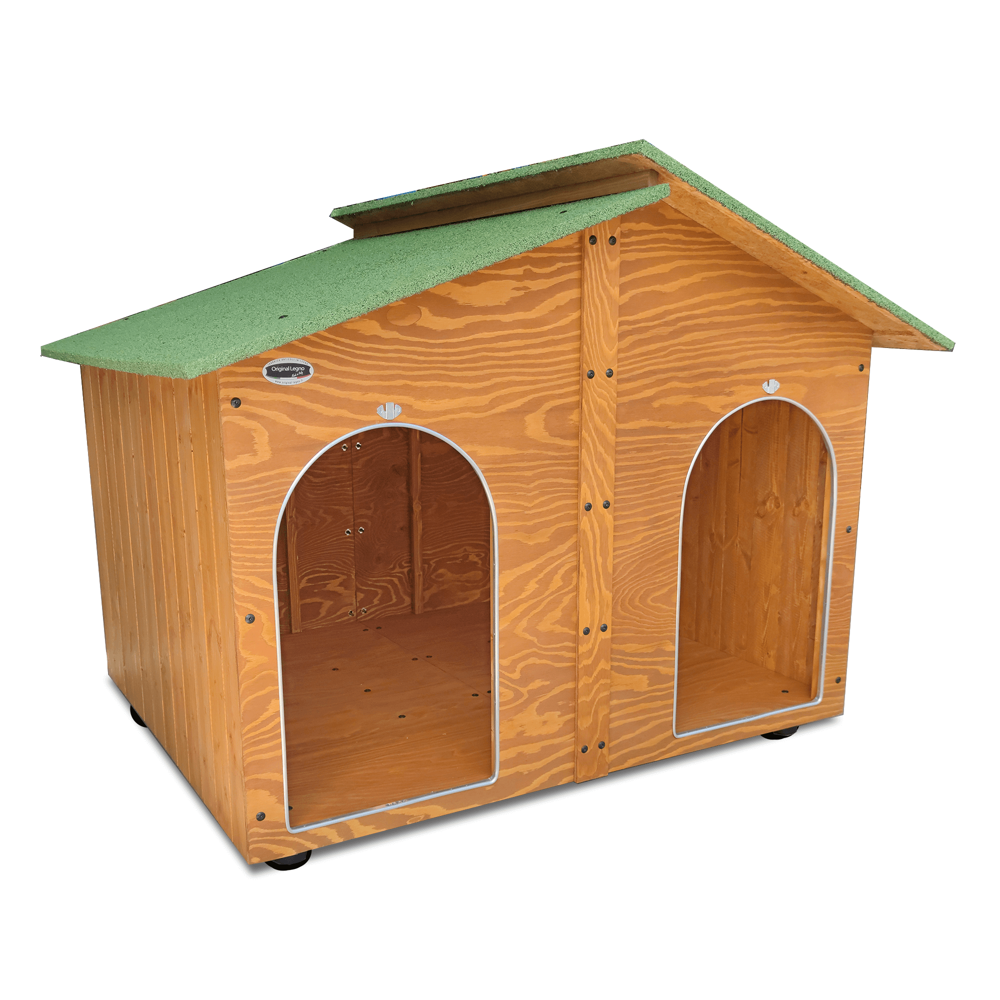 CUCCIA IN LEGNO DA ESTERNO MODELLO 4XL GIGANTE CON DUE INGRESSI SENZA SEPARÈ E "TENDINE OMAGGIO" L.150 x P.125 x H.115