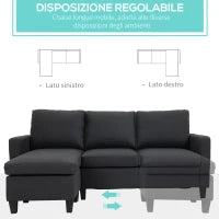 Divano Letto angolare con Rivestimento Effetto Lino, 197x139x91 cm, Grigio