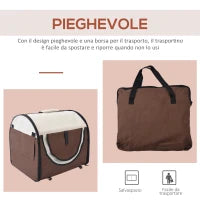 Trasportino Gabbia da Trasporto per Cani Gatti e Animali Domestici Pieghevole, 61x46x51cm, Caffè