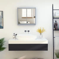 Armadietto Bagno con Specchio a 2 Ante, Specchio Bagno Contenitore con Ripiano Regolabile in Legno, 48x14.5x45cm, Grigio