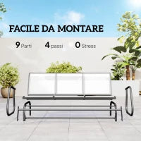 Panchina a Dondolo da Giardino a 3 Posti in Metallo e Tessuto a Rete Traspirante, 147x70x85cm, Beige