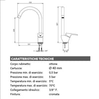 Miscelatore lavello cucina canna ponte girevole rubinetteria