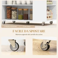 Carrello Isola da Cucina con Ripiani Regolabili, Portacoltelli e Piano in Legno, 86.5x47x88 cm, Bianco