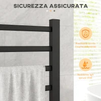Scaldasalviette Elettrico da Terra o Parete 150W con 8 Barre e Timer 2-4 Ore, 53x35x90 cm, Nero