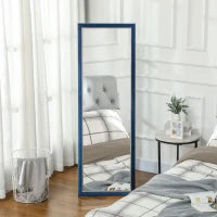 Specchio a Figura Intera 150x50 cm con Cornice in Velluto e Supporto per Soggiorno Camera da Letto Blu