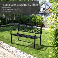 Panchina da Giardino 2 Posti con Schienale Decorato in Ghisa e Metallo, 127x60x89cm, Nero