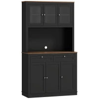 Credenza Cucina Alta con 4 Armadietti, 2 Cassetti e Piano Centrale, 100x40x180 cm, Nero