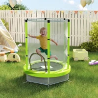 Trampolino Elastico per Bambini Ø140 cm con Rete di Sicurezza e Disegni, Età 3-6 Anni, Verde