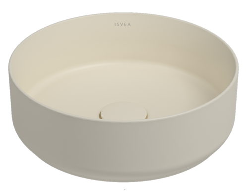 Lavabo tondo da appoggio senza troppo pieno in ceramica senza foro rubinetto - Avorio Opaco