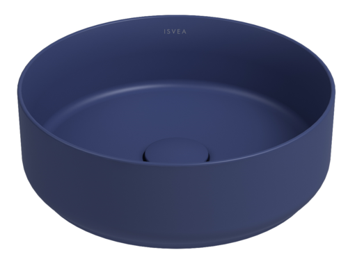Lavabo tondo da appoggio senza troppo pieno in ceramica senza foro rubinetto - Blu Opaco