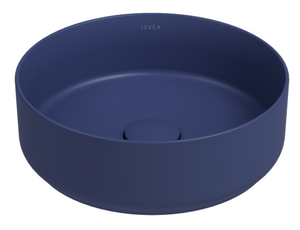 Lavabo tondo da appoggio senza troppo pieno in ceramica senza foro rubinetto - Blu Opaco