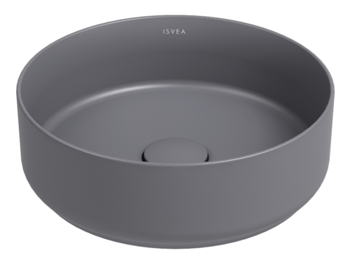Lavabo tondo da appoggio senza troppo pieno in ceramica senza foro rubinetto - Grigio Pietra Opaco