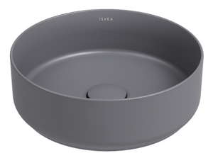 Lavabo tondo da appoggio senza troppo pieno in ceramica senza foro rubinetto - Grigio Pietra Opaco