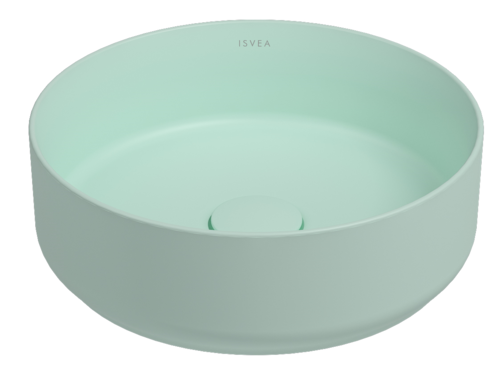 Lavabo tondo da appoggio senza troppo pieno in ceramica senza foro rubinetto - Menta Opaco