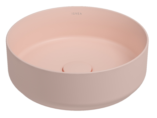 Lavabo tondo da appoggio senza troppo pieno in ceramica senza foro rubinetto - Salmone Opaco