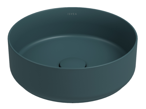 Lavabo tondo da appoggio senza troppo pieno in ceramica senza foro rubinetto - Verde Petrolio Opaco