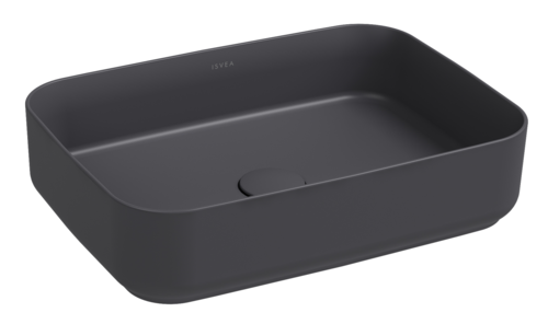 Lavabo rettangolare da appoggio senza troppo pieno in ceramica senza foro rubinetto - Antracite Opaco