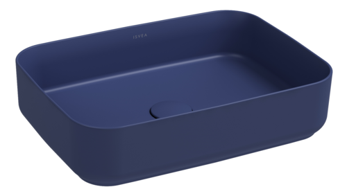 Lavabo rettangolare da appoggio senza troppo pieno in ceramica senza foro rubinetto - Blu Opaco