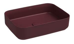 Lavabo rettangolare da appoggio senza troppo pieno in ceramica senza foro rubinetto - Bordeaux Opaco