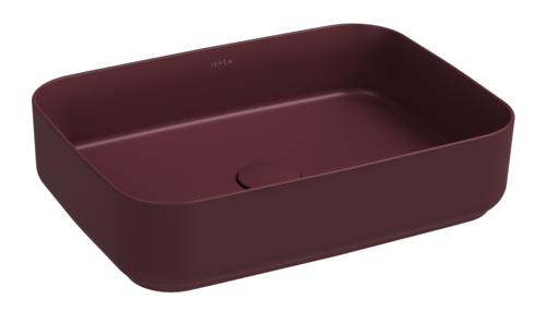 Lavabo rettangolare da appoggio senza troppo pieno in ceramica senza foro rubinetto - Bordeaux Opaco