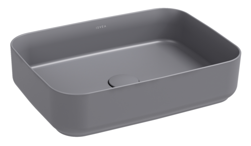 Lavabo rettangolare da appoggio senza troppo pieno in ceramica senza foro rubinetto - Grigio Pietra Opaco