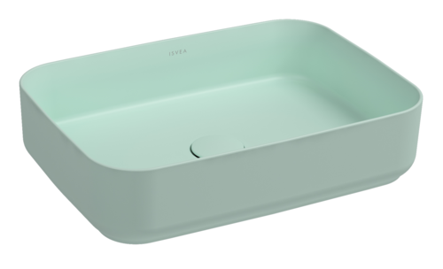 Lavabo rettangolare da appoggio senza troppo pieno in ceramica senza foro rubinetto - Menta Opaco