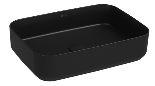 Lavabo rettangolare da appoggio senza troppo pieno in ceramica senza foro rubinetto - Nero Opaco