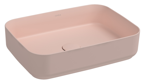 Lavabo rettangolare da appoggio senza troppo pieno in ceramica senza foro rubinetto - Salmone Opaco