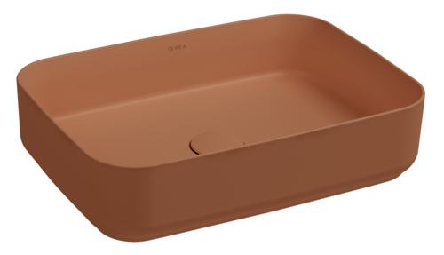 Lavabo rettangolare da appoggio senza troppo pieno in ceramica senza foro rubinetto - Terracotta Opaco
