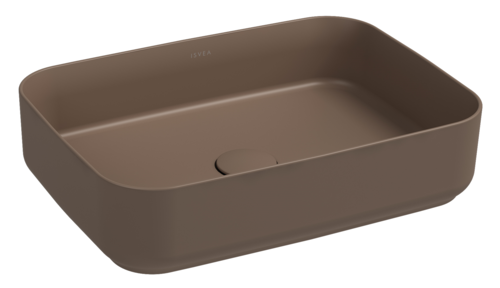 Lavabo rettangolare da appoggio senza troppo pieno in ceramica senza foro rubinetto - Tortora Opaco