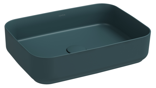 Lavabo rettangolare da appoggio senza troppo pieno in ceramica senza foro rubinetto - Verde Petrolio Opaco