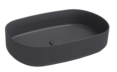 Lavabo ovale da appoggio senza troppo pieno in ceramica senza foro rubinetto - Antracite Opaco