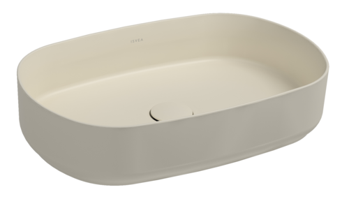 Lavabo ovale da appoggio senza troppo pieno in ceramica senza foro rubinetto - Avorio Opaco